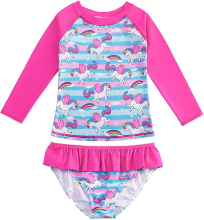 UV-beschermende tweedelige zwemoutfit voor kinderen van 3-9 jaar met lange mouwen