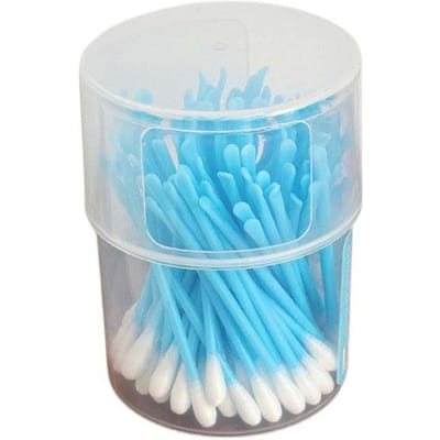 100 Stuks/set Wimperverlengingsapparaat Lijm Verwijderen Dubbelzijdige Wattenstaafjes Neus Lippenstift Oor Reiniging Wattenschijfje Cosmetische Katoenen Stick blauw