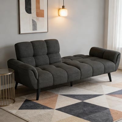 Slaapbank 195x79x83 cm - 3-in-1 Futon Sofa Bed met Verstelbare Rugleuningen - Linnen 2-Zits Bank Uitklapbaar Logeerbed - grijis- Vermissen