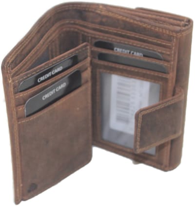 Oi Hunter bruine leren portemonnee dubbelzijdig kort model / afsluitbare beurs met bak voor kleingeld / afsluitbare portemonnee met ruim vak voor muntgeld / Beveiligd tegen skimmen / bruin leer / 295H