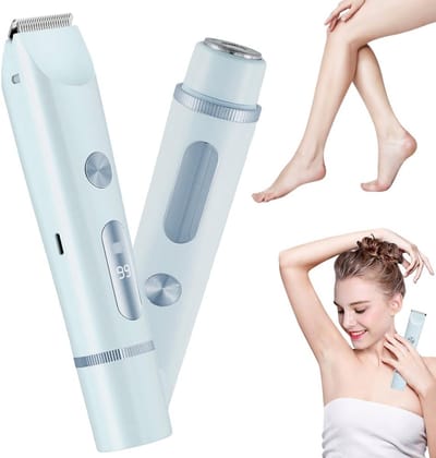 2 In 1 Ladyshave met Display – Elektrisch Scheerapparaat – Waterdichte - Voor Gezicht/Oksels/Benen/Bikinilijn - Scheerapparaat Vrouw – Trimmer Vrouw Intiem – Zachte En Pijnloze Ladyshave – Blauw - 1 stuks