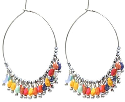 Oorbellen met Glaskralen - Oorhangers - RVS - 4x5,5 cm - Multicolor