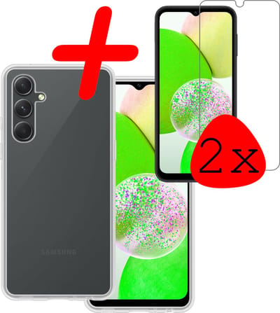 Hoesje Met 2x Screenprotector - Geschikt voor Samsung Galaxy A14 - Sterk & Shockproof - Back Cover - Siliconen Case - Telefoon Hoes - Transparant