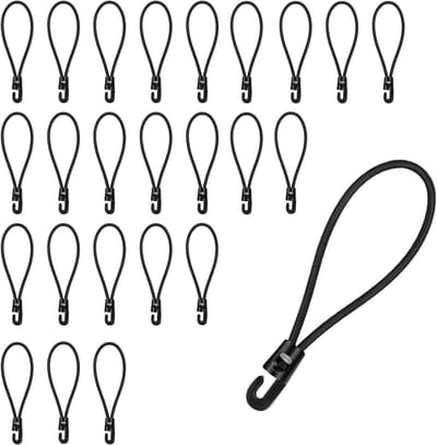 Set van 25 Elastische Touwen met Haken, 10 cm Lange Straps voor Bevestigen van Bagage, Kamperen en Motoren