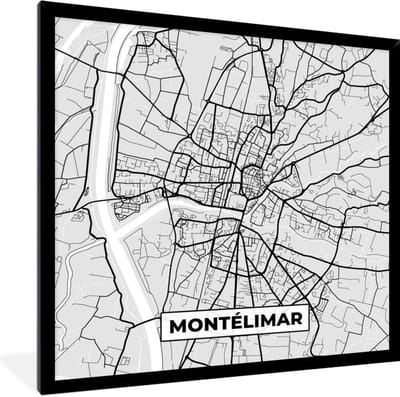 Fotolijst incl. Poster - Plattegrond – Montélimar – Stadskaart – Kaart – Frankrijk - 40x40 cm - Posterlijst