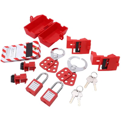 Kit de verrouillage et d'étiquetage électrique avec loquets pour disjoncteurs, étiquettes Loto, cadenas de sécurité, clés pour l'industrie chimique red