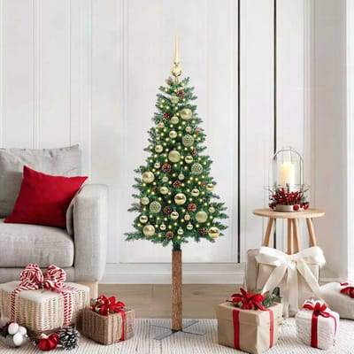 vidaXL - Slanke - Kerstboom - Groen - 150 - cm - PVC - en - massief - dennenhout