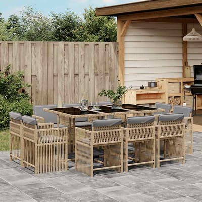 vidaXL - 11-delige - Tuinset - met - kussens - poly - rattan - gemengd - beige