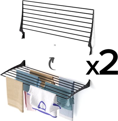 2x Foxydry Fold 116 cm black wasdroogrek wandmontage clicksysteem - 116 x 50 x 10 cm