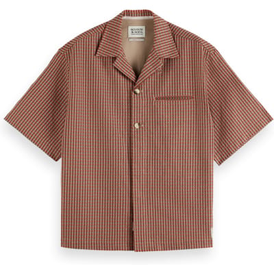 Scotch & Soda Micro Geo Print Short-sleeved Shirt Aurora Red Micro Check Taglia: S | Camicie Casual Outlet | Uomo | Rosso