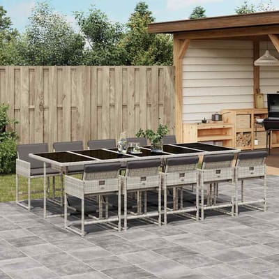 vidaXL - 11-delige - Tuinset - met - kussens - poly - rattan - lichtgrijs