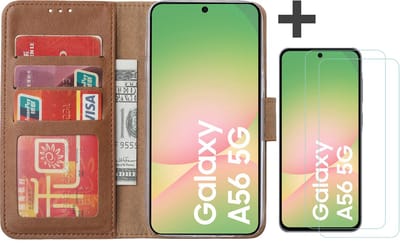 Hoesje met 2 Stuks Screenprotectors Geschikt voor Samsung Galaxy A56 – Arara bookcase met pasjeshouder - Bruin