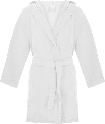 Badjas kind met capuchon - Mousseline 100% katoen - kinderbadjas voor jongens en meisjes - Douche & Zwembad & Strand - Wit 0-1 jaar