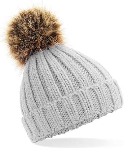 Gebreide warme muts Grijs grof/chunky met pom pom voor kleine kinderen - Beechfield