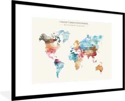 Poster in lijst - Fotolijst 90x60 cm - Posters - Wereldkaart - Quotes - Waterverf - Kinderen - Jongen - Meisjes - Bucketlist - Posterlijst zwart - Decoratie - Wanddecoratie woonkamer - Muurdecoratie slaapkamer