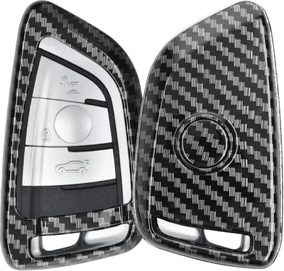 kwmobile autosleutelhoes geschikt voor BMW 3-knops Smart Key autosleutel - hardcover beschermhoes - Carbon design - zwart
