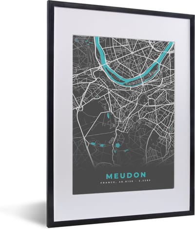 Fotolijst incl. Poster - Frankrijk - Stadskaart - Plattegrond - Kaart - Meudon - 30x40 cm - Posterlijst