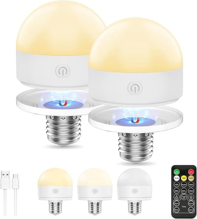 longziming -Oplaadbare LED Lamp E27 – RGB Kleurveranderend – Draadloos – Noodverlichting Binnen & Buiten – 2000mAh – Tot 36 Uur – 3 Lichtkleuren & 3 Helderheden – Timerfunctie