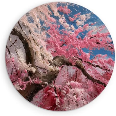 Saammp Muurcirkel Hout - Roze - Boom - Abstract - Landschap - Natuur - Ø 90 - Wandcirkel - Wanddecoratie Cirkel - Muurdecoratie Woonkamer - Slaapkamer decoratie - Rond Schilderij