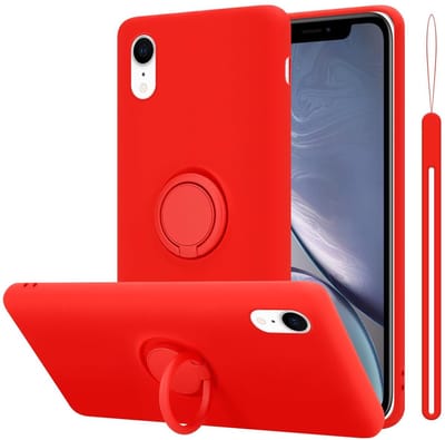 Cadorabo Hoesje geschikt voor Apple iPhone XR in LIQUID ROOD - Beschermhoes van flexibel TPU silicone Case Cover met ring