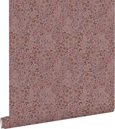 ESTAhome behang bloemetjes oudroze en aubergine paars - 53 cm x 10.05 m - 131129