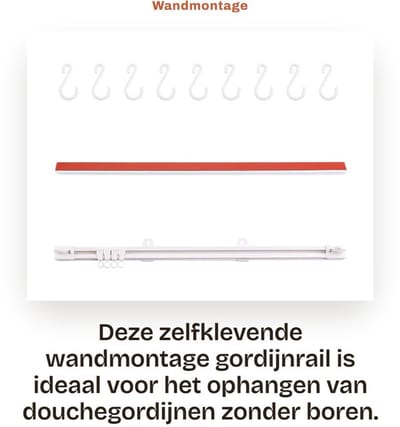Dailygoods- Gordijnrail Wandmontage - Plafondrail zonder boren - Kamerverdeler - Gordijnhangers - Kunststof - Wit - Inclusief 1 set