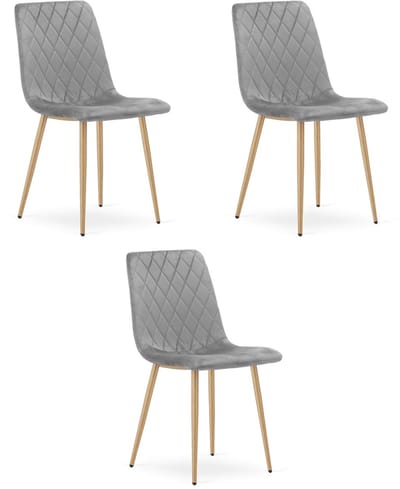 Set van 3 eetkamerstoelen TURIN - Lichtgrijs fluweel - Eikenlook poten - Modern design