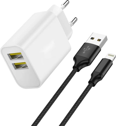USB Lader met Nylon Gevlochten Kabel - Geschikt voor iPhone X,8,7,SE - 12W Oplader - 1 Meter