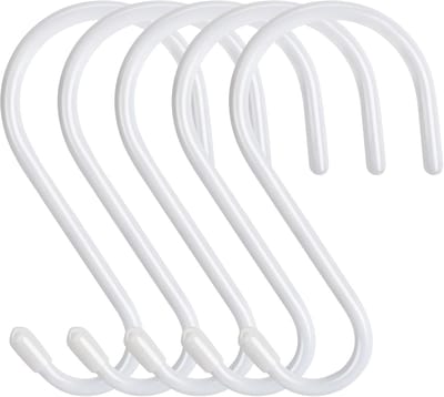 S-haken, groot, wit gegomd, 14 cm, haken om op te hangen, roestvrije metalen haken om op te hangen, belastbaar tot 30 kg, S-vorm, hanghaak voor kledingstang, keukenrail in slaapkamer