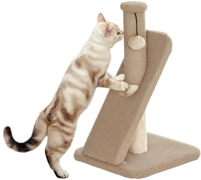 PawHut Kratzbaum 54 cm Hoch Kratzsäule Kratzstamm mit Spielball, Sisal-Katzenkratzbaum Katzenbaum für kleine Katzen, Katzen Kratzmöbel, Cremeweiß