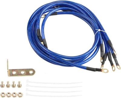 Ronte - Universeel Auto Aardkabel Systeem Set voor Auto Aarding - Blauw - Voertuig Aardingsdraadkit - Bescherming tegen Elektromagnetische Straling