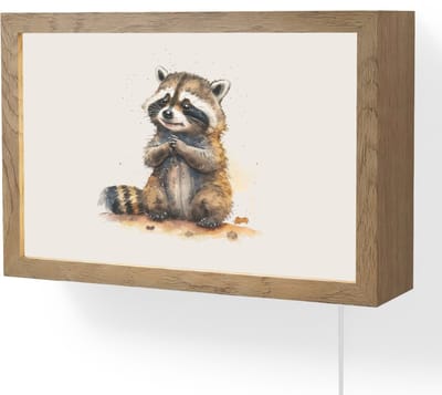 Wandlamp 30x20 cm - Oplaadbaar - Wasbeer - Waterverf - Kleuren - Dieren - Kids - Wandlampen binnen woonkamer - Slaapkamer lamp met kabel - Decoratieve nachtlamp - Vloerlamp snoer