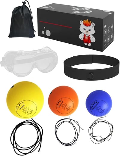 Boksbal Hoofdband - Trainingsbal Reflex - Verbeter Coördinatie - Drie Verschillende Ballen - 7 8 9 cm - Meerdere Kleuren