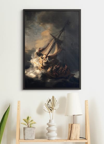 Poster in Zwarte Lijst - Christus in de storm op het meer van Galilea - Rembrandt van Rijn - Large 70x50