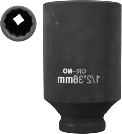 Impact dop 36 mm 1/2 inch - 12-zijdige chrome-molybdeen staal CR-MO voor professioneel gebruik en duurzaamheid