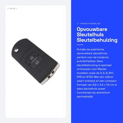 Dailygoods - Opvouwbare Sleutelhuls - Sleutelbehuizing - Compact en Handig - Zwart - Vervangingssleutel - Geschikt voor Mazda Modellen - Inclusief 2 K...