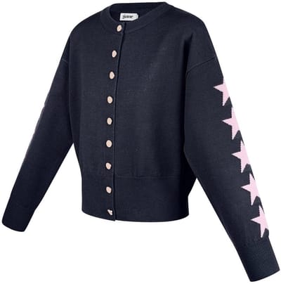 Verfijnde Viscose Gebreide Cardigan met Sterrenpatroon - Marineblauw - Maat S/M
