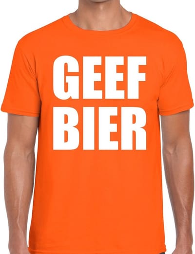 Geef Bier tekst t-shirt oranje heren - heren shirt Geef Bier - oranje kleding S