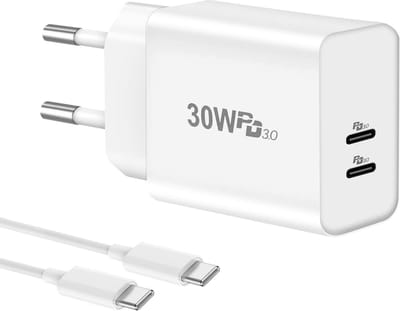 Adapter USB-C met Sterke Laadkabel - 2 USB-C Poorten - 3 Meter - Fast Charger voor S24, S23, S22, S21, S20, A54, A25, A05s, A23, A24