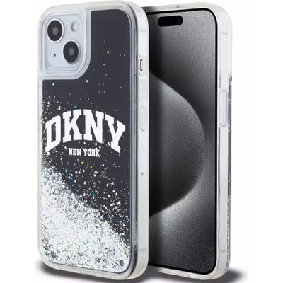 DKNY Liquid Glitter Arch Logo Back Case - Geschikt voor Apple iPhone 13 Pro Max (6.7") - Zwart/Zilver