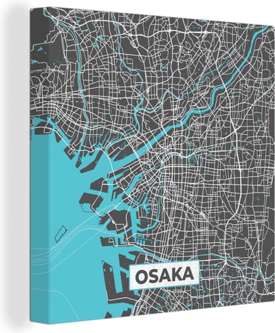 Canvas Schilderij Osaka - Blauw - Kaart - Plattegrond - Stadskaart - 20x20 cm - Wanddecoratie