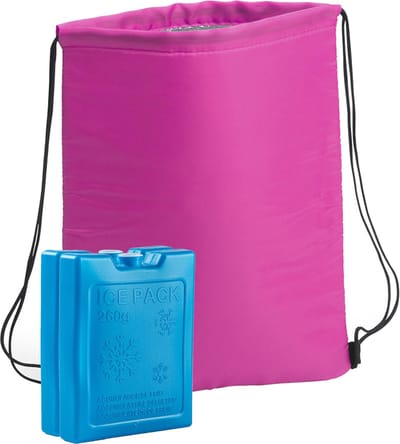 Koeltas rugtas roze met rijgkoord cm met 2x kleine koelelementen - 32 x 42 cm
