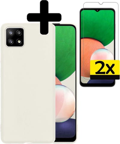 Hoesje - Met 2x Screenprotector - Geschikt voor Samsung Galaxy M22 - Sterk & Shockproof - Back Cover - Siliconen Case - Telefoon Hoes - Telefoonhoesjes - Wit