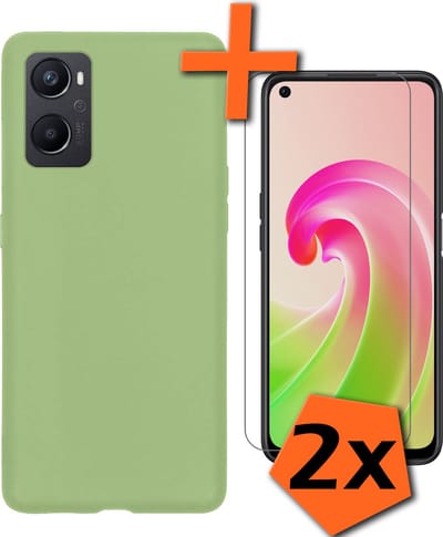 Hoes - Met 2x Screenprotector - Geschikt voor OPPO A76 - Sterk & Shockproof - Back Cover - Siliconen Case - Telefoon Hoes - Groen