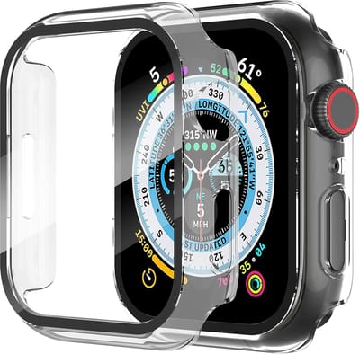 Screenprotector Glas + Hoesje geschikt voor Apple Watch 9 / 8 / 7 45mm - Volledig 360 Graden Case Bescherming Transparant