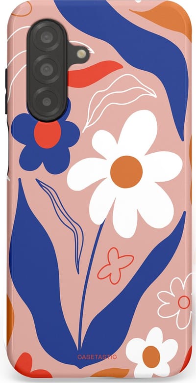 Casetastic hoesje geschikt voor Samsung Galaxy A26 - Dubbellaagse bescherming - Eenvoud in bloei - Fashion Case - Perzik Donkerblauw Wit