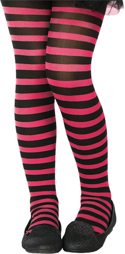 Carnaval verkleed panty voor kinderen van 6 tot 12 jaar - gestreept - zwart/roze - heksen - 40 denier