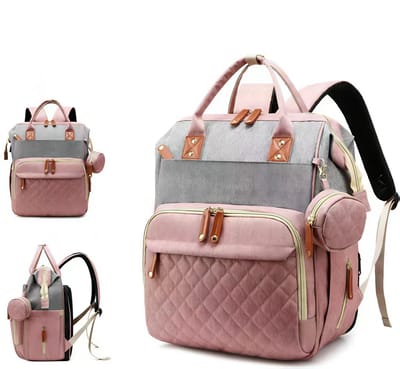 Luiertas met grote capaciteit - Multifunctionele draagbare opbergrugzak voor moeder en baby - Lichtgewicht tas met meerdere compartimenten voor moeder en baby voor reizigers - Roze Grijs
