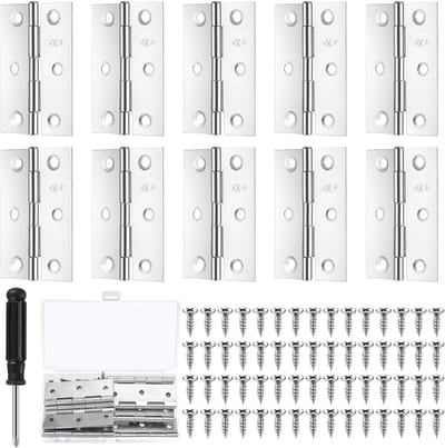 Set van 10 RVS Deurscharnieren 75mm x 50mm, Vouwscharnieren voor Houten Deuren, Kasten en Meubels met 60 Schroeven
