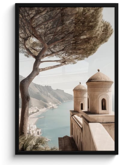 Poster in lijst - Fotolijst 60x90 cm - Posters - Kust - Klif - Boom - Gebouw - Posterlijst zwart - Decoratie - Wanddecoratie woonkamer - Muurdecoratie slaapkamer